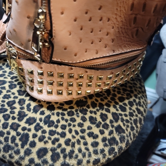 Mini Studded Taupe fashion backpack - Picture 3 of 14